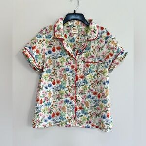 BedHead Button Down Liberty Floral Fabric Short Sleeve Pajama Top Red Trim, M